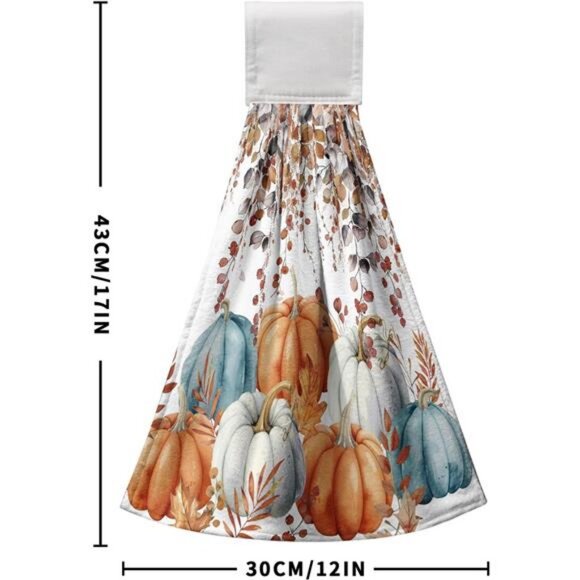 Fall Pumpkins Kitchen Hand Towels with Loop 2 Pcs‎ Autumn Leaves Pumpkin Hanging - Picture 3 of 8